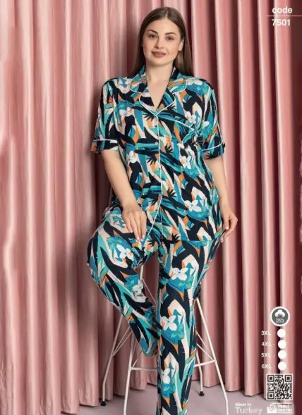 ✅Пижама Женская на Пуговицах 100% Cotton (3XL+4XL+5XL+6XL) CAGRI Оптом Турция Фабрика