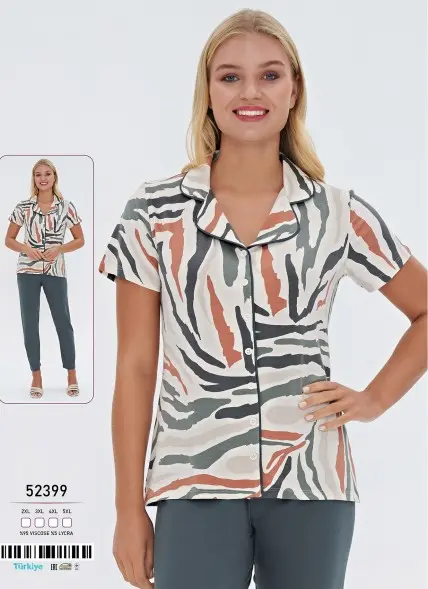 ✅Пижама Женская на Пуговицах Комплект с Брюками 2-ка (2XL+3XL+4XL+5XL) Caroline Оптом Турция Фабрика