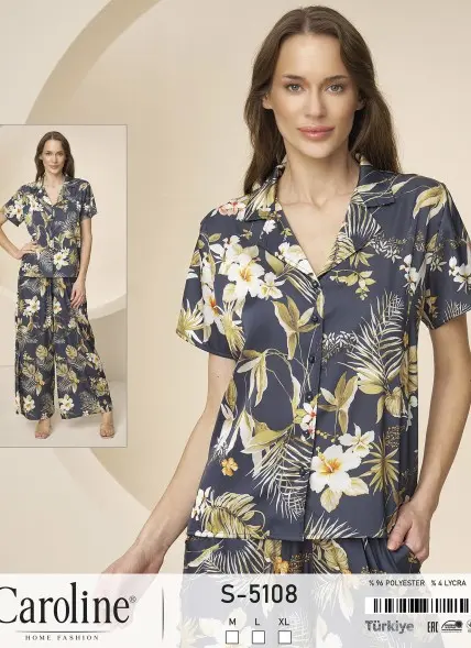 ✅Пижама Женская на Пуговицах Комплект с Брюками 2-ка (M+L+XL) Caroline Оптом Турция Фабрика
