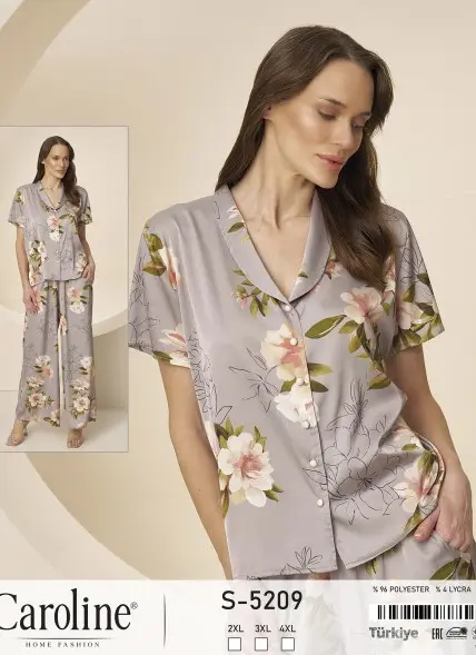✅Пижама Женская на Пуговицах Комплект с Брюками 2-ка (2XL+2XL+4XL) Caroline Оптом Турция Фабрика